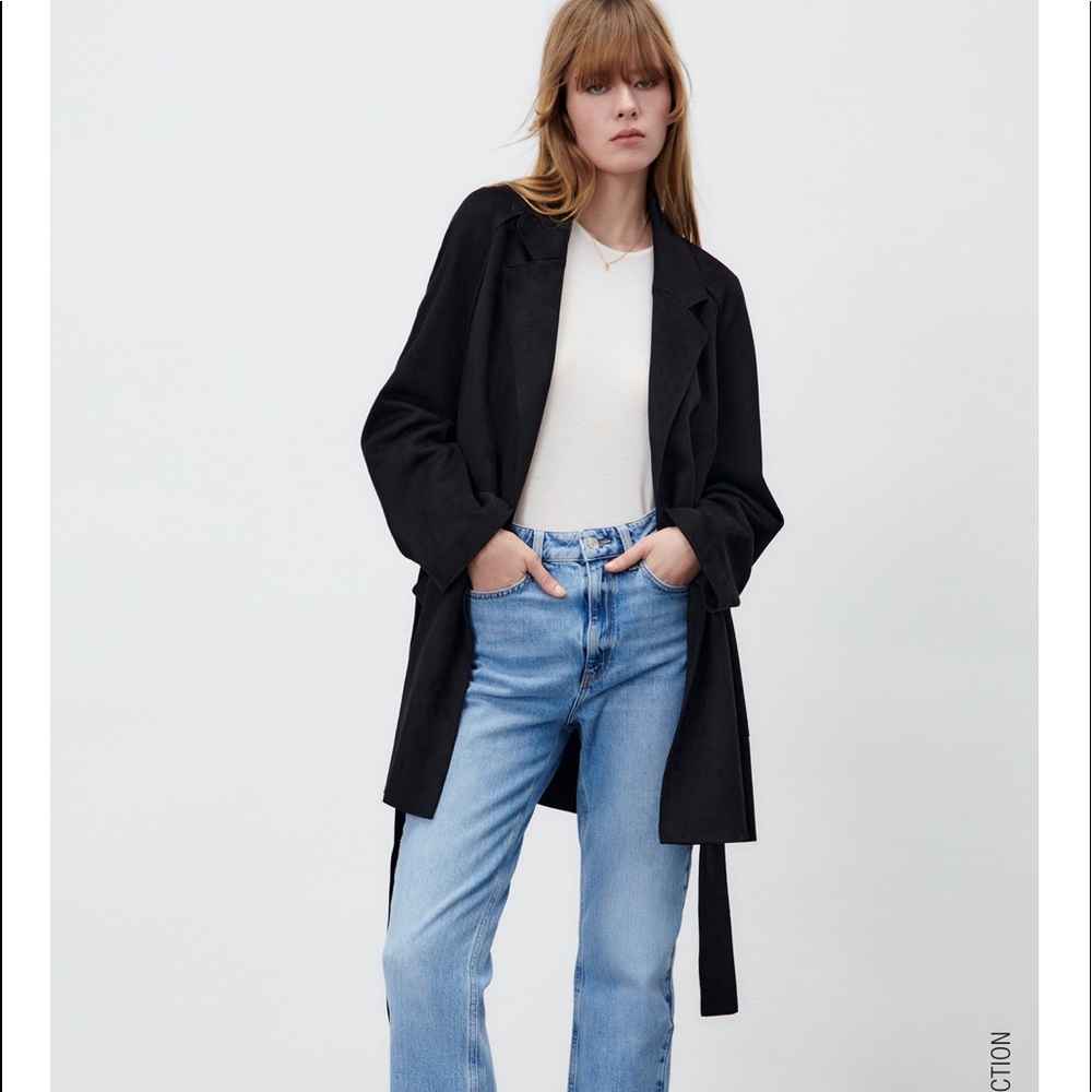 Zara belted faux suede jacket